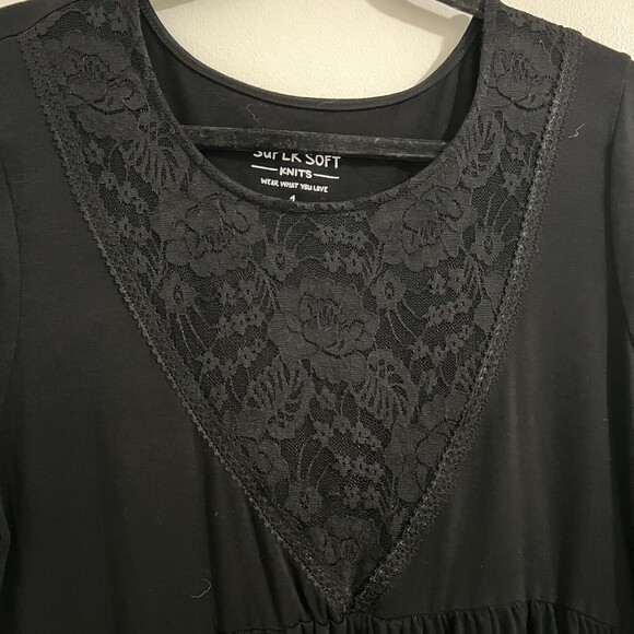 Torrid Black Babydoll Top Lagenlook Size 1X Super Soft Knit Embroidery Slouchy - Picture 2 of 6